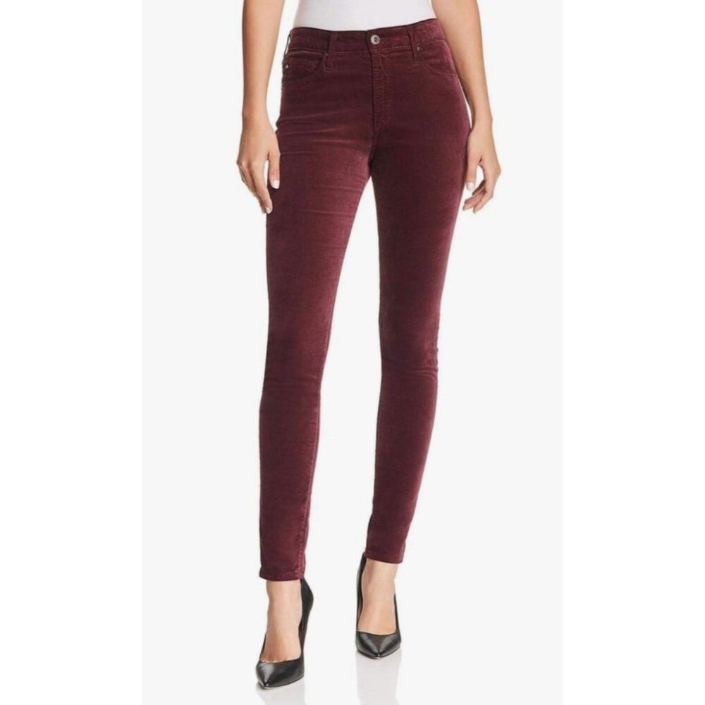 Adriano Goldschmied AG Farrah Skinny Dark Red/Purple Velvet Pants Womens Sz 28 R